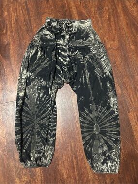 Men's Black Tie-Dye Harem Joggers with Drawstring Waist
